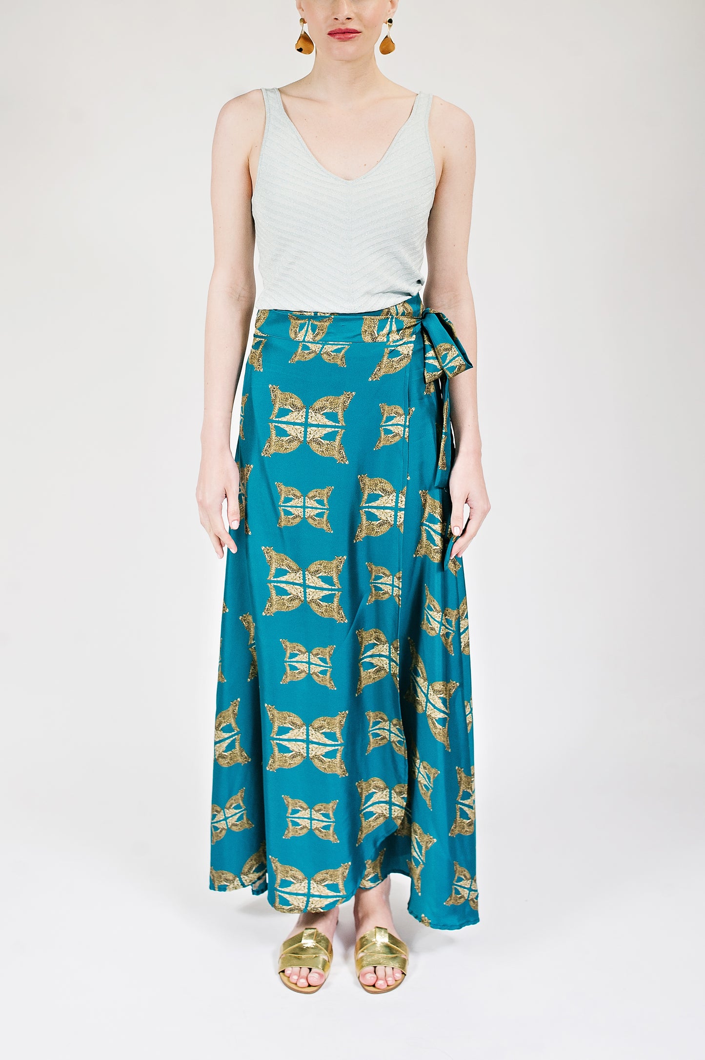 Leopard Gold Wrap Skirt in Teal