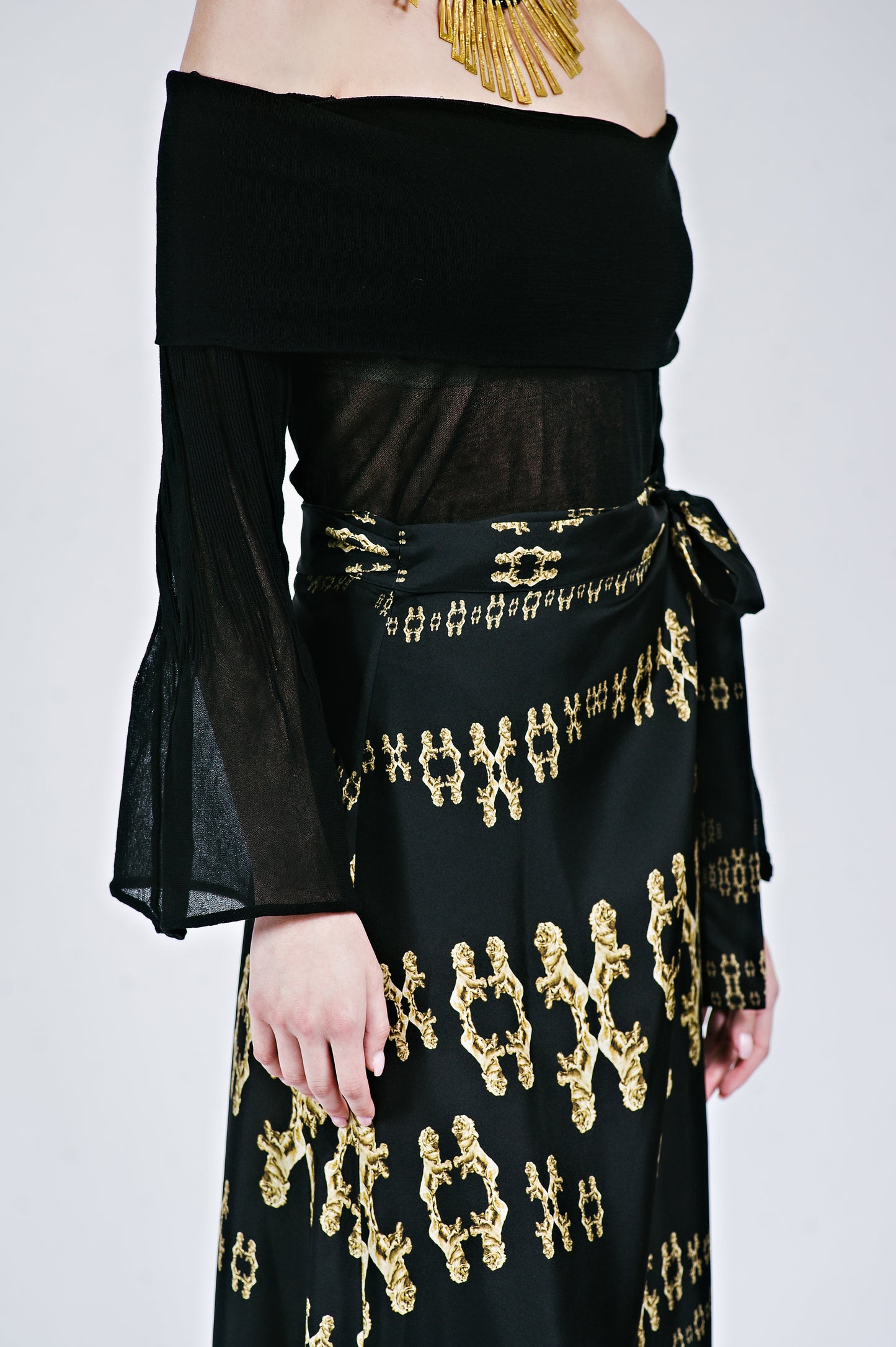 Golden Lions Wrap Skirt in Black