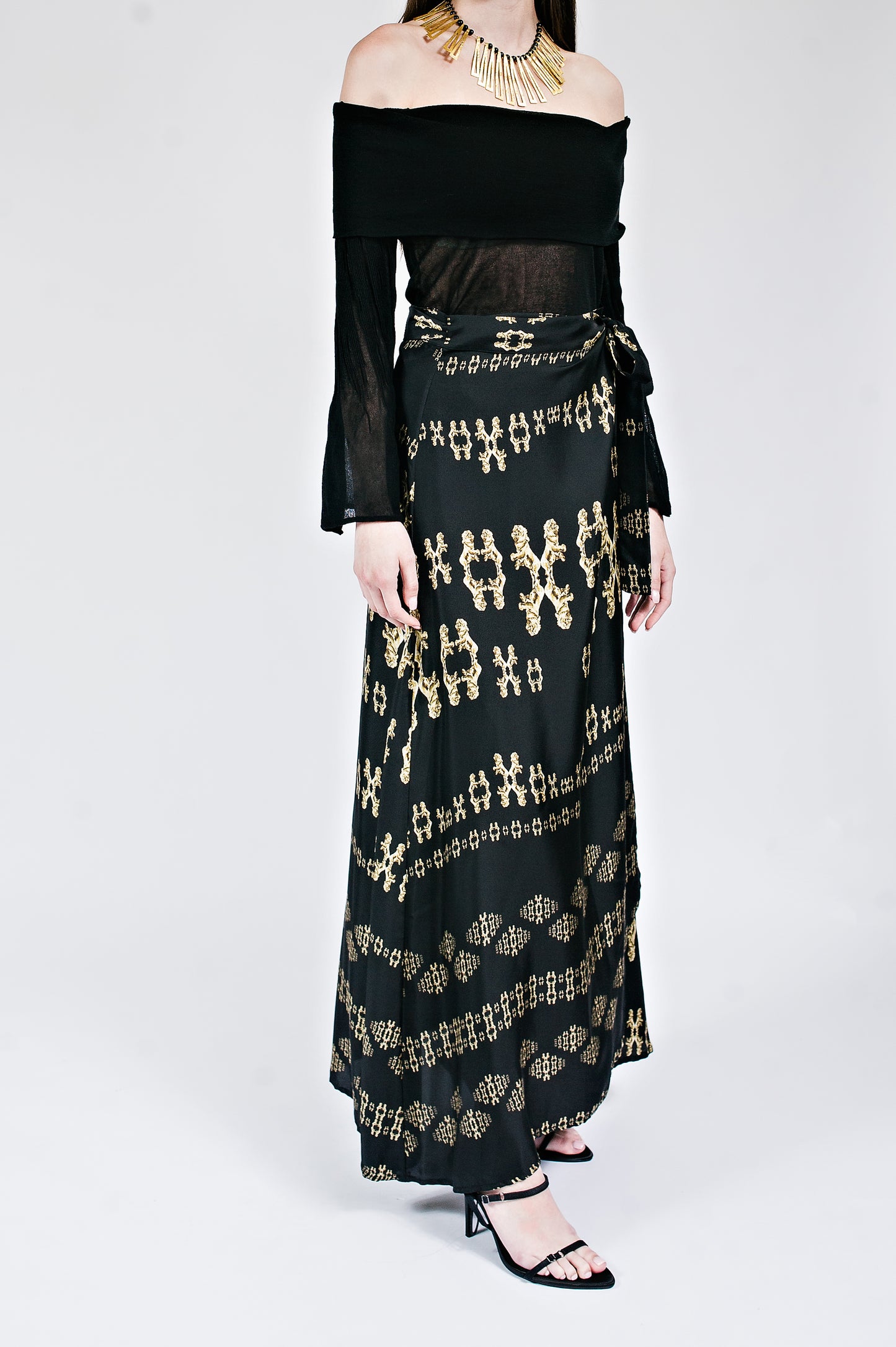 Golden Lions Wrap Skirt in Black