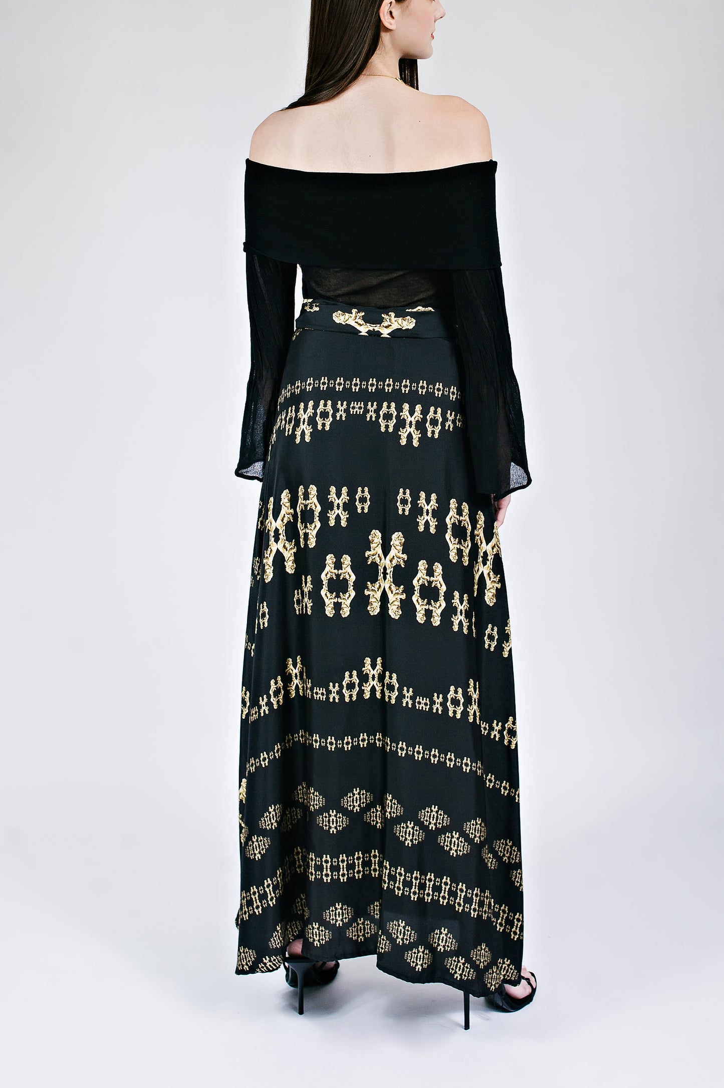 Golden Lions Wrap Skirt in Black