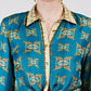 Leopard Gold Button-Down Blouse in Teal