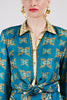 Leopard Gold Button-Down Blouse in Teal