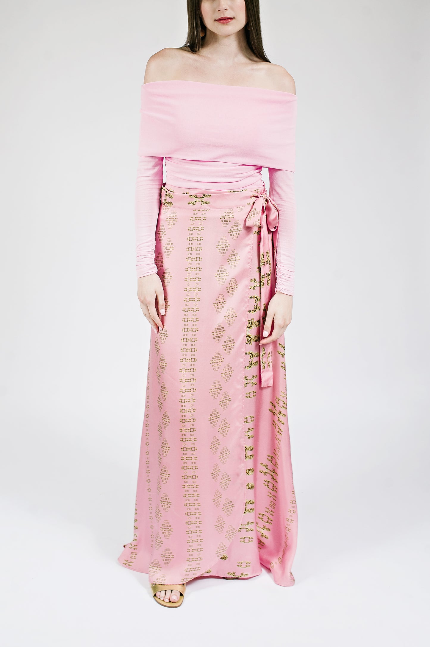 Golden Lions Wrap Skirt in Dusty Pink