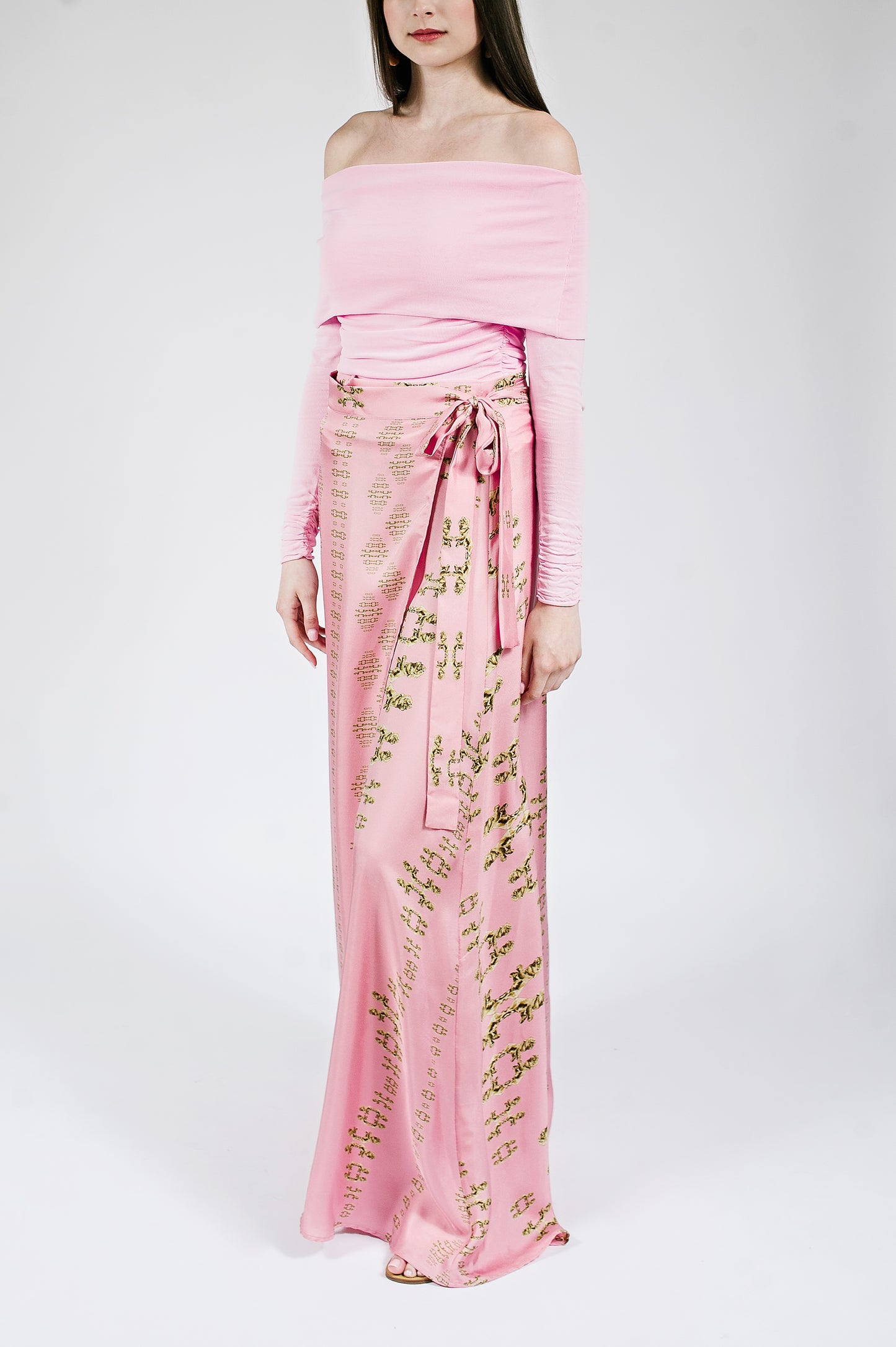 Golden Lions Wrap Skirt in Dusty Pink