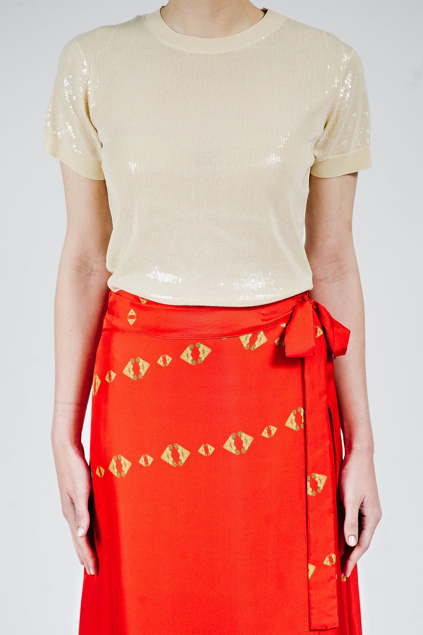 Cheetah Gold Chains Wrap Skirt in Vermilion