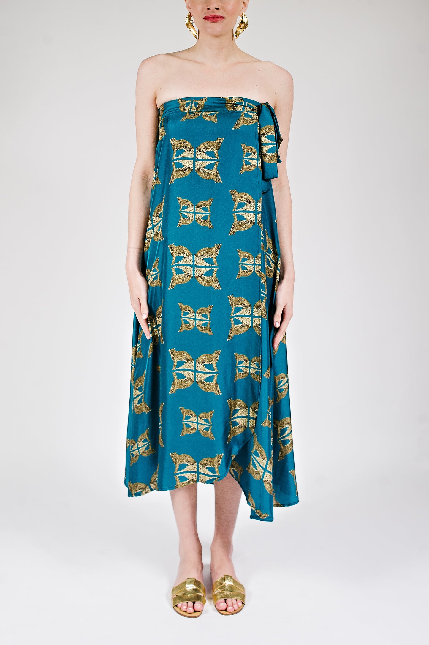 Leopard Gold Wrap Skirt in Teal