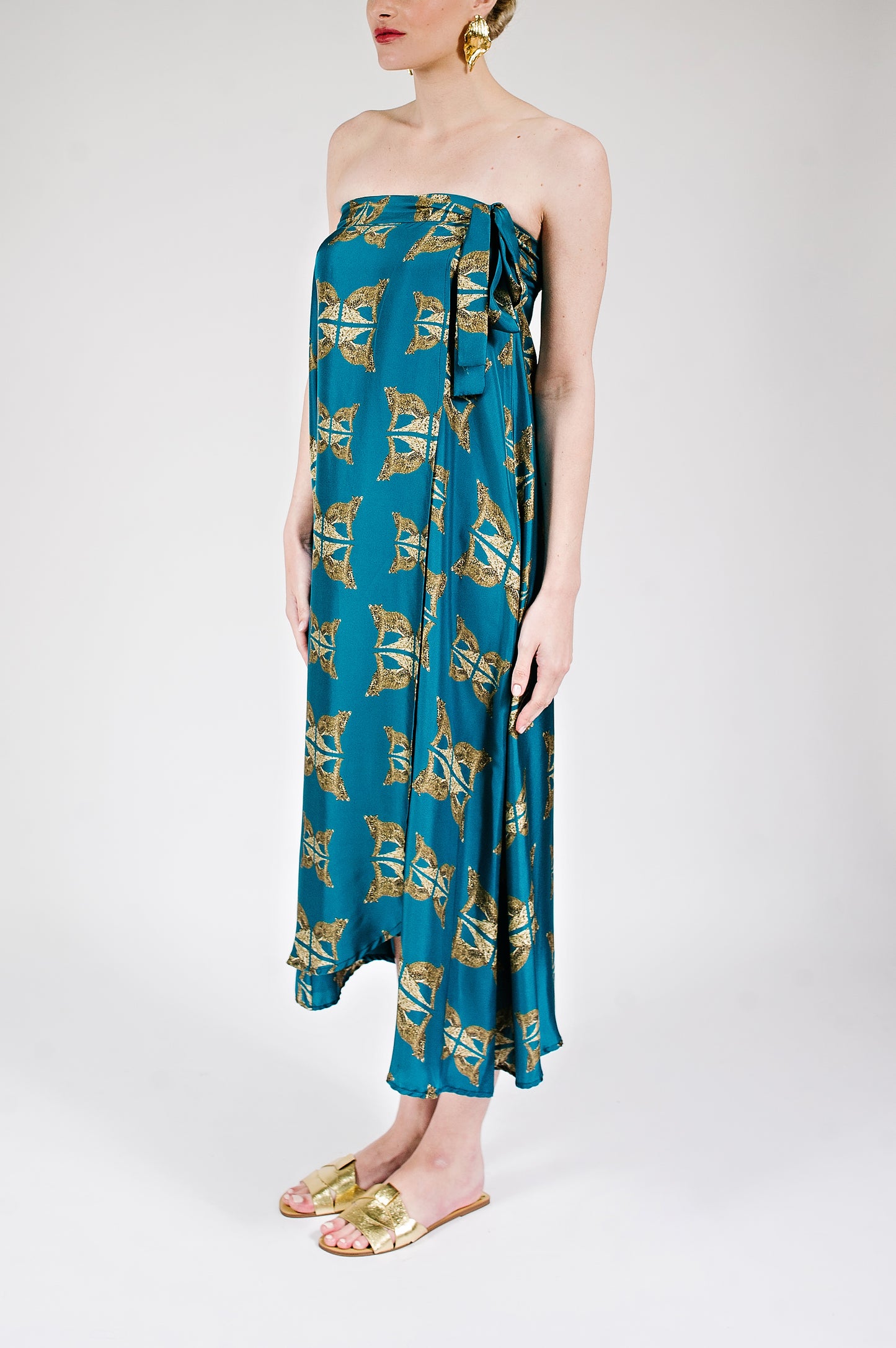 Leopard Gold Wrap Skirt in Teal