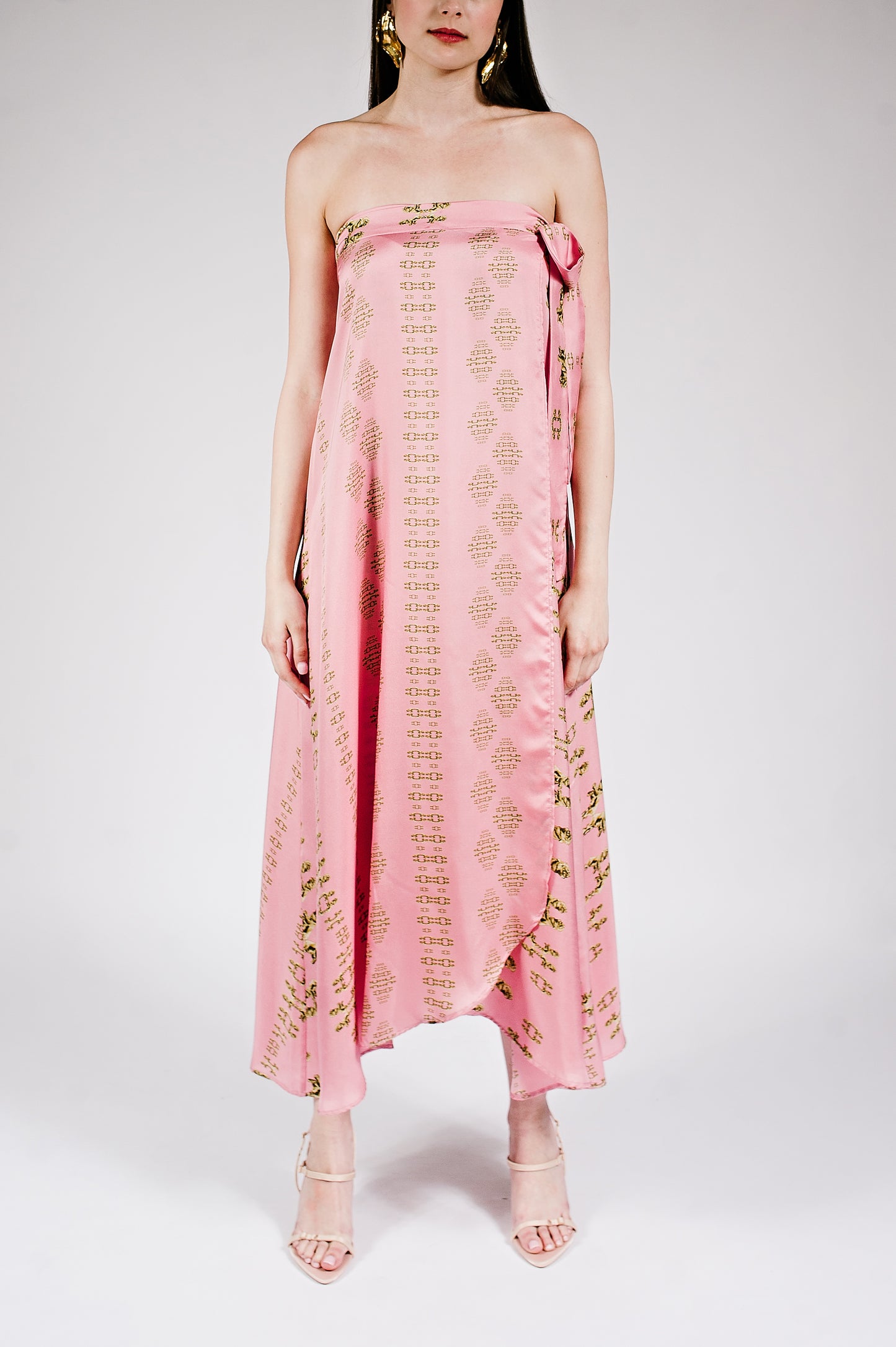 Golden Lions Wrap Skirt in Dusty Pink