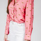 Gold Leopard Stroll Button-Down Blouse in Rose