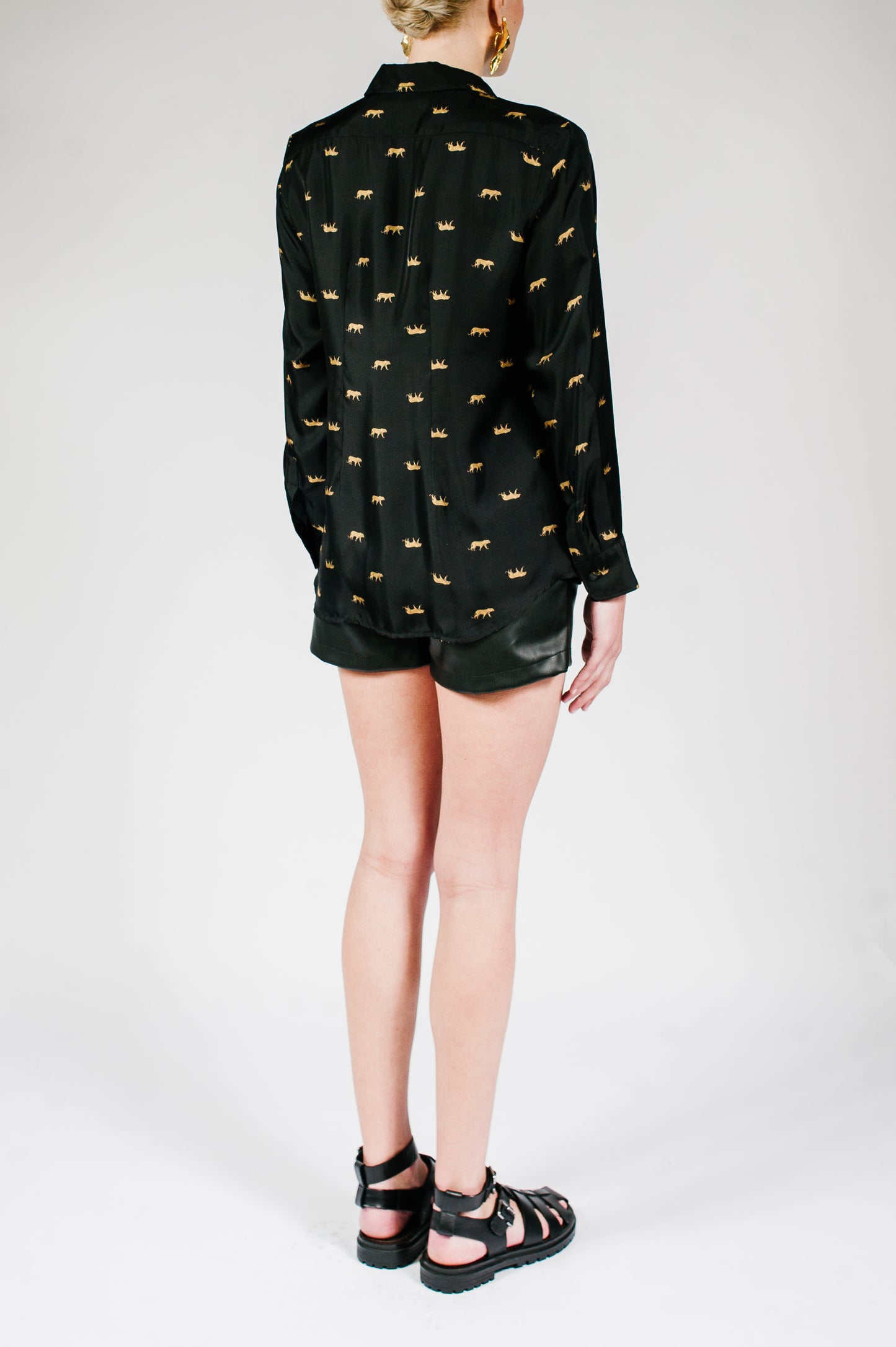 Gold Leopard Stroll Button-Down Blouse in Black