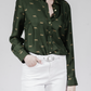 Gold Leopard Stroll Button-Down Blouse in Camo Green