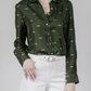 Gold Leopard Stroll Button-Down Blouse in Camo Green