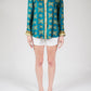 Leopard Gold Button-Down Blouse in Teal