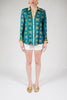 Leopard Gold Button-Down Blouse in Teal