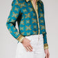 Leopard Gold Button-Down Blouse in Teal