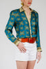 Leopard Gold Button-Down Blouse in Teal