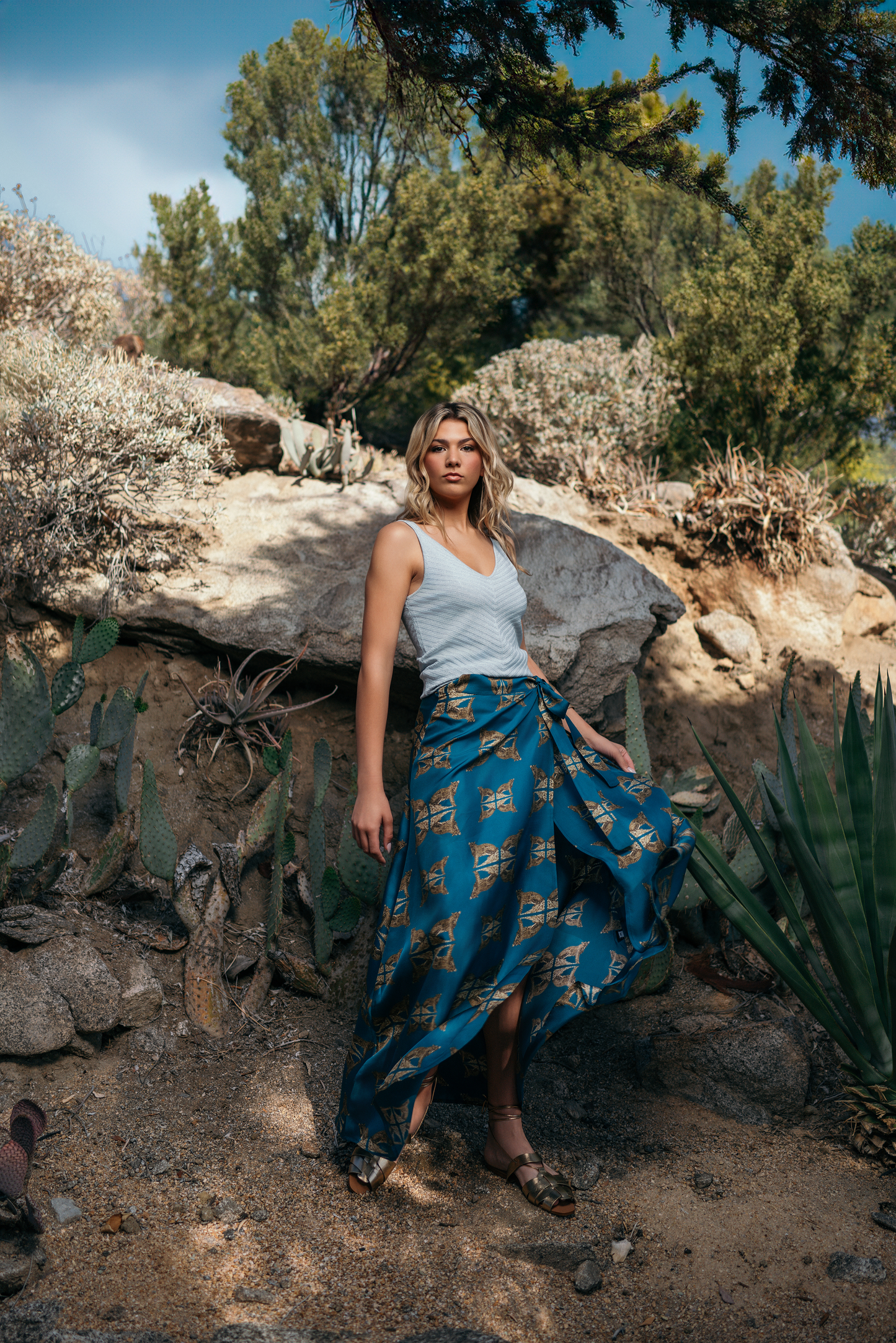 Leopard Gold Wrap Skirt in Teal