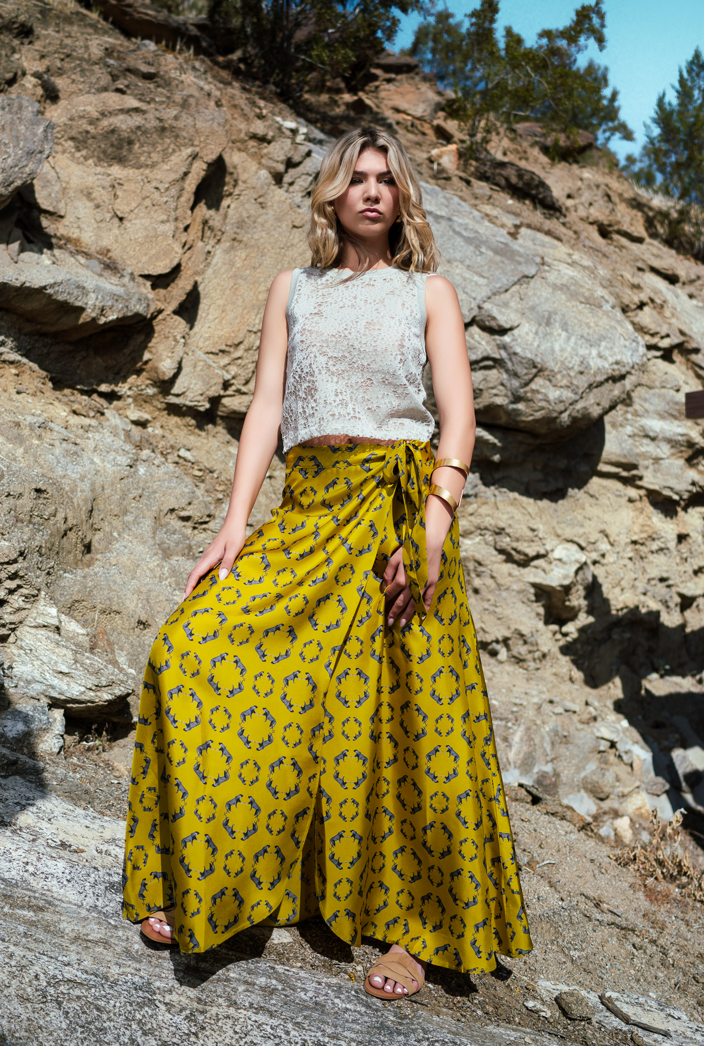 Leopard Stroll Wrap Skirt in Chartreuse