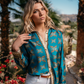 Leopard Gold Button-Down Blouse in Teal