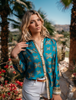 Leopard Gold Button-Down Blouse in Teal